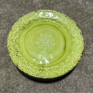 Cynthia Rowley Melamine Dinner Plates Medallion Scroll Lime Green 11” Set Of 6